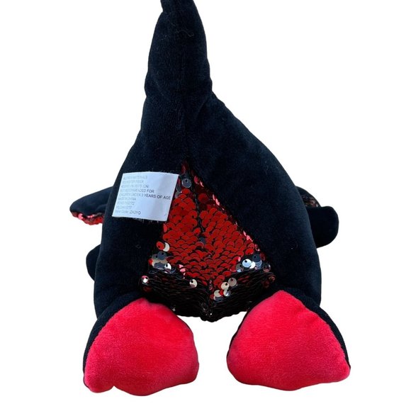 Fun Express Dragon Plush Sequin 14" Red Black Stuffed Animal Shiny - Picture 6 of 9